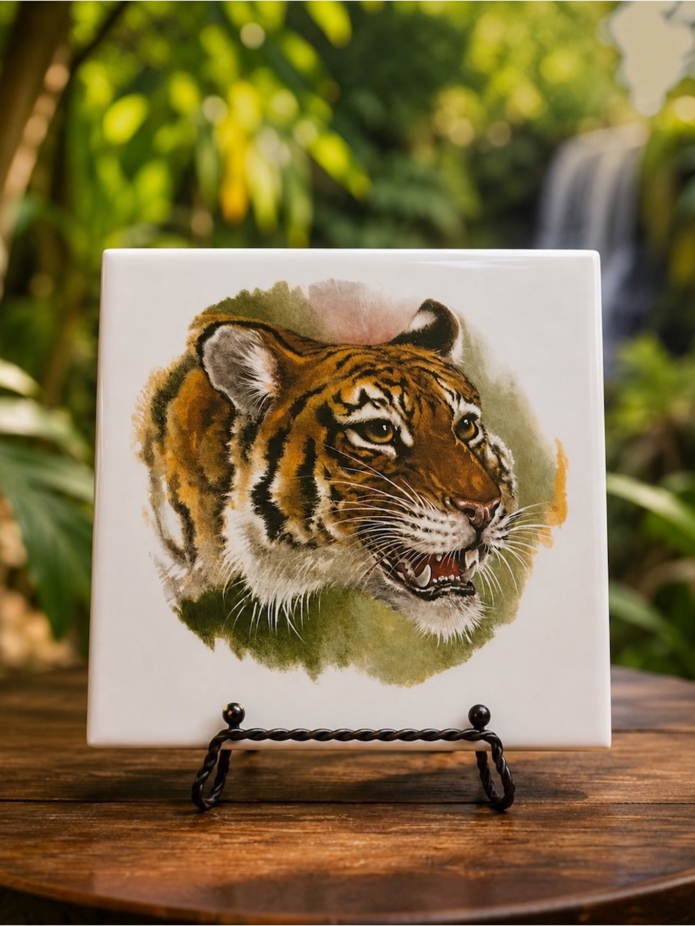 Tiger Ceramic Tile Wall Plaque 6x6 Wildlife Big Cat Jungle Safari Vintage Style